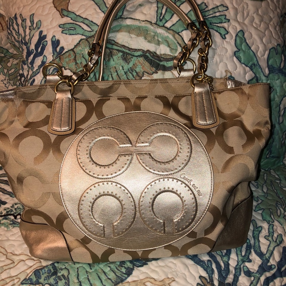 Authentic Coach Monogram Gold Tote